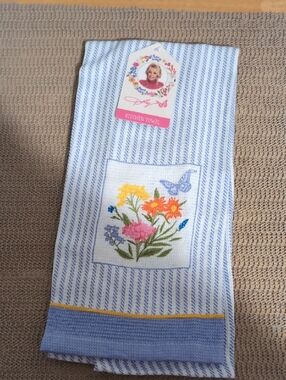 Blue Striped Floral Kitchen Towel By Dolly Parton New